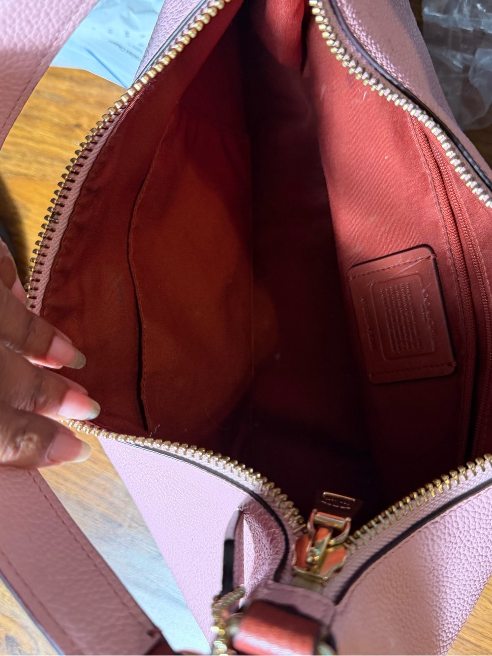 Coach Pink Pebbled Leather Shoulder Bag with Brown Strap - Picture 5 of 6